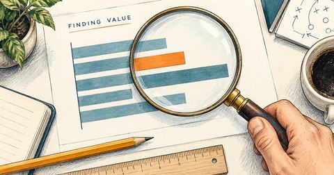 A magnifying glass compares bars on a betting analysis chart.