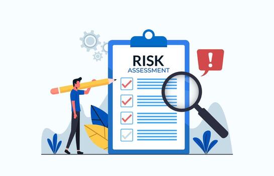 Illustration of a risk assessment clipboard and magnifier representing matched betting risks.